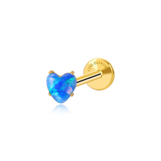 Titanium Tear of Mermaid Aurora Opal Heart Piercing Stud