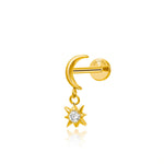 Clou de piercing pendant en titane Everly, lune en croissant et soleil