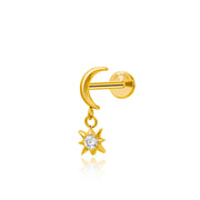 Titanium Everly Crescent Moon & Sun Dangling Piercing Stud