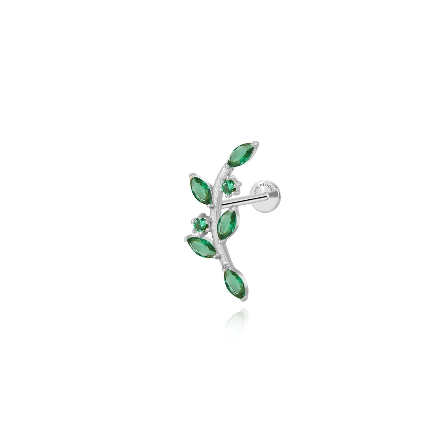 Dainty Green Emerald Climbing Leaf Stud - Threaded