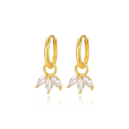 Yvette White Crystal Trio Marquise Hoop Earrings