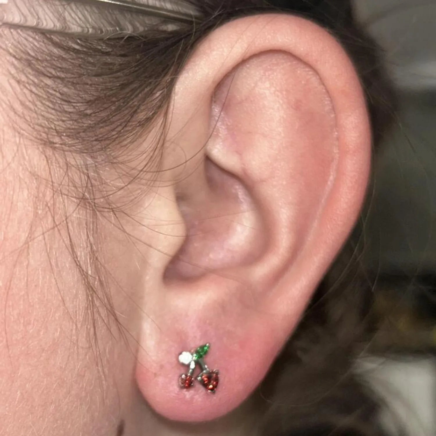 Titanium Ripe Cherry Flat Back Stud