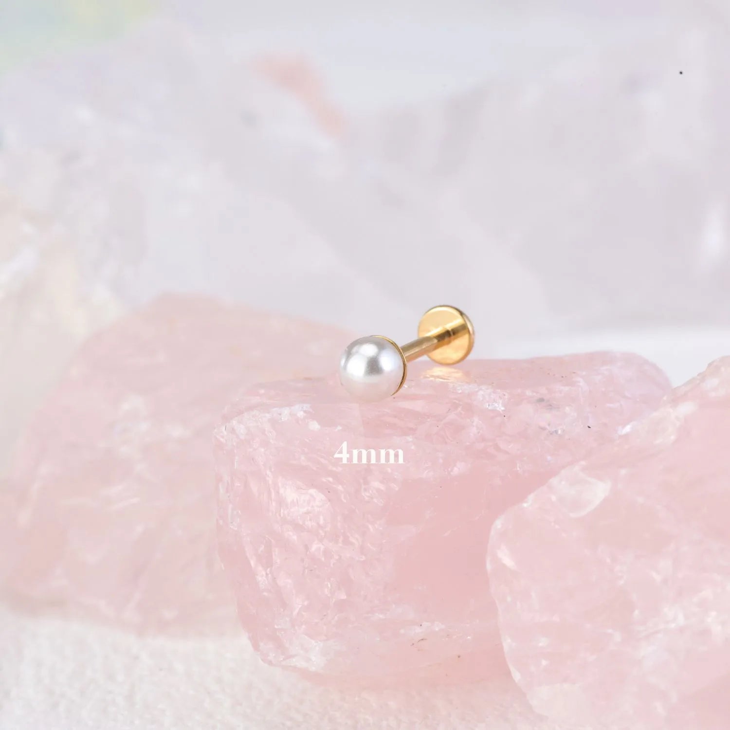 Titanium Baby Pearl Threaded Flat Back Stud