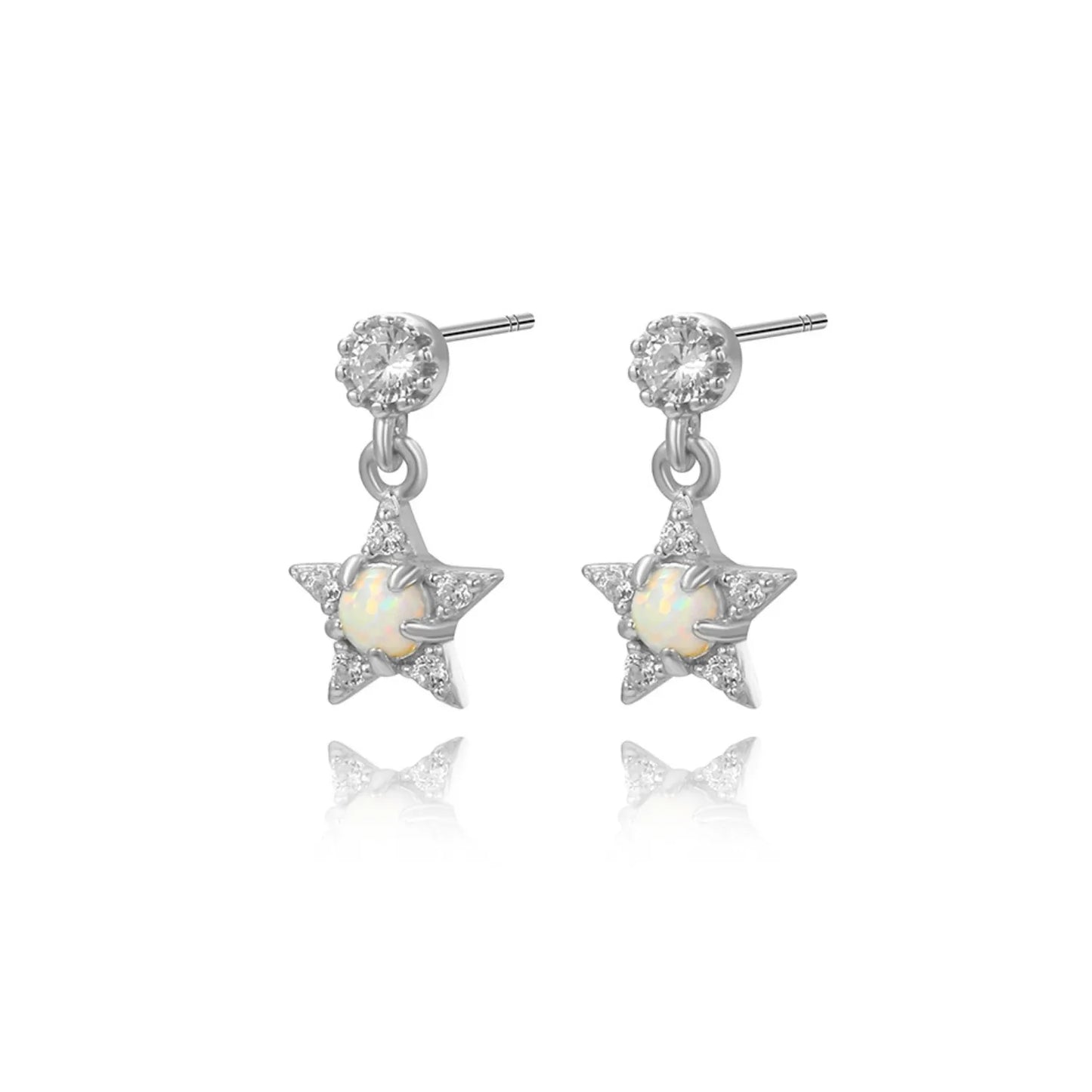 White Opal Dangling Star Stud Earrings