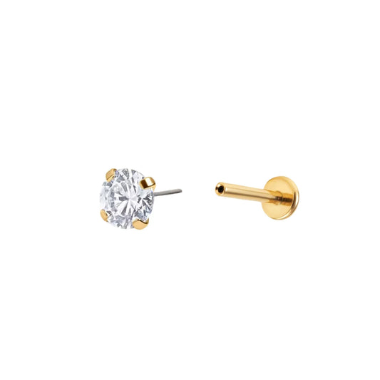 Titanium Multisize White CZ Push Pin Stud - Gold