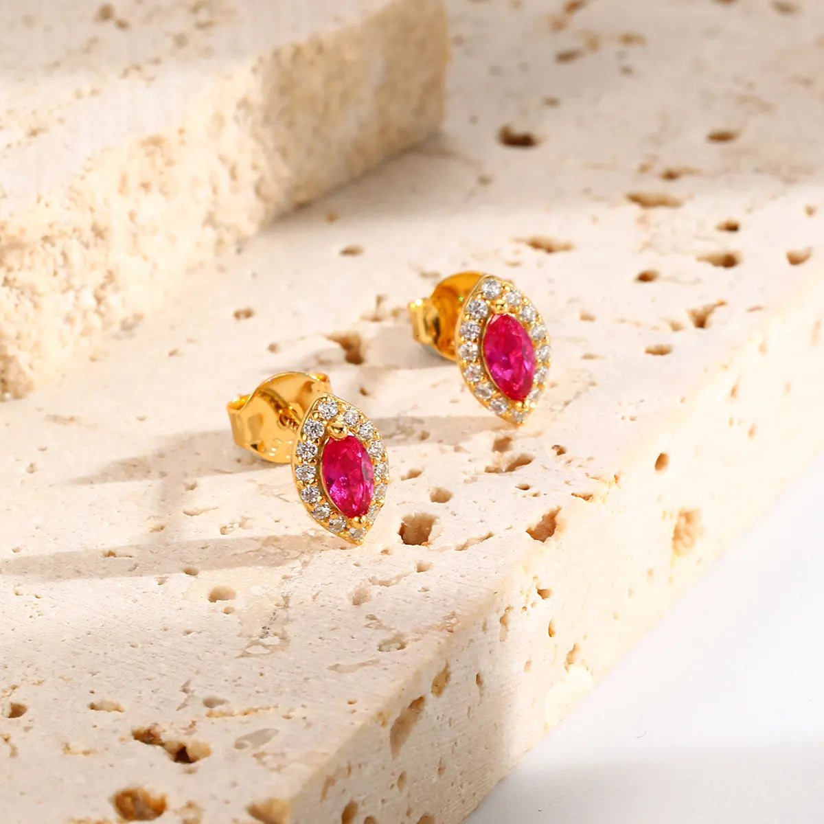 Luxe Oval Ruby Gemstone Stud Earrings