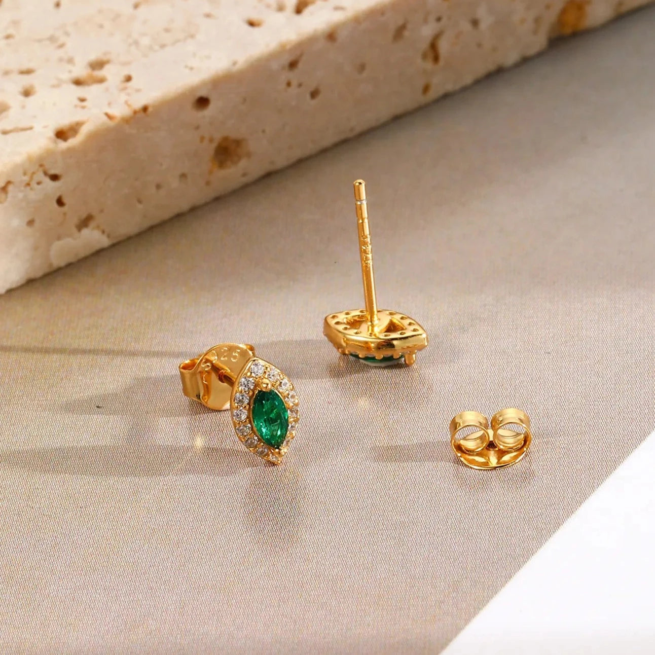 Luxe Oval Emerald Gemstone Stud Earrings