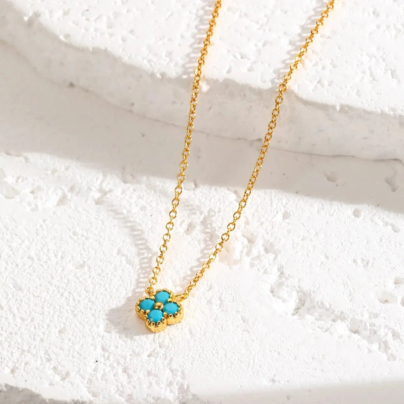 Four-Leaf Turquoise Gemstone Necklace