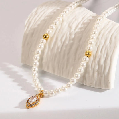 Luxe Oval Crystal Gemstone Pearl Necklace