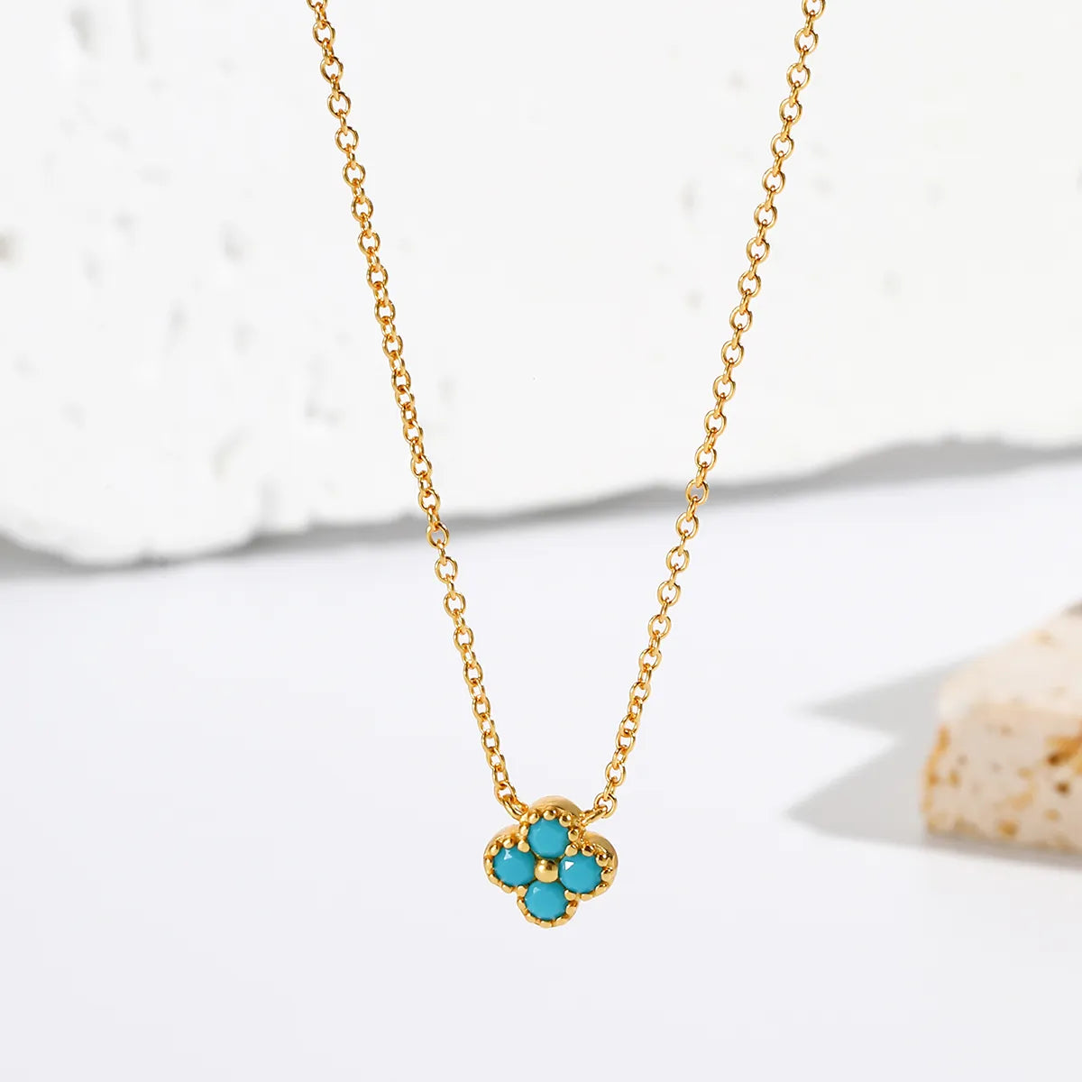 Four-Leaf Turquoise Gemstone Necklace
