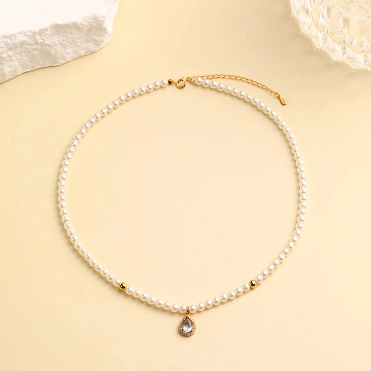 Aquamarine Light Blue Gemstone Pearl Necklace