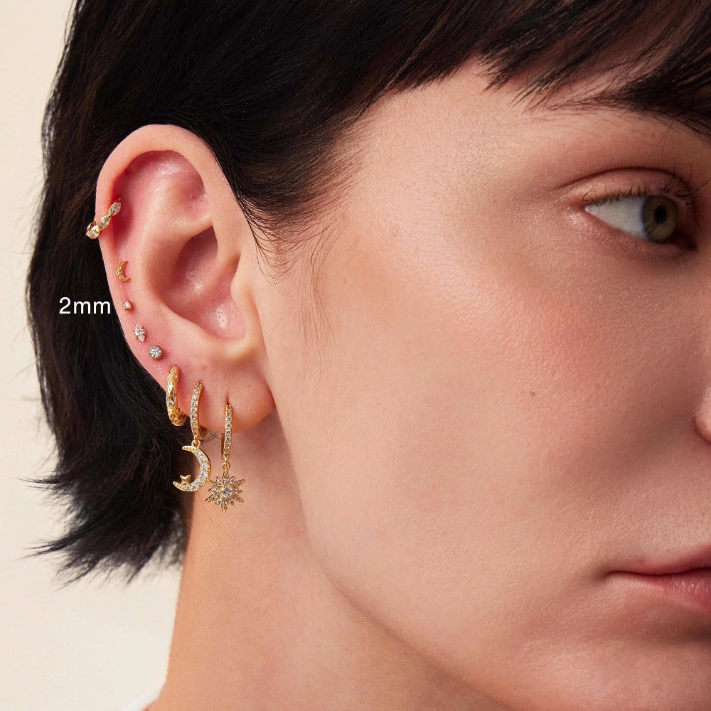 Titanium Multisize White CZ Push Pin Stud - Gold