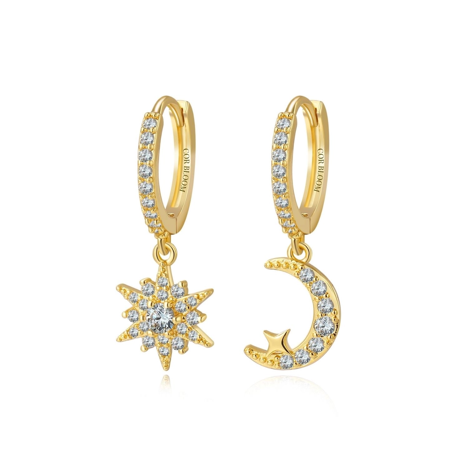 Estelle Crescent Moon & Guiding Star Hoop Earrings - Aquamarine
