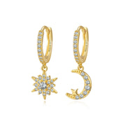 Estelle Crescent Moon & Guiding Star Hoop Earrings - Aquamarine