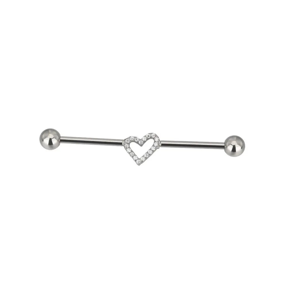 Titanium Sparkling Heart Industrial Barbell (14G | 38mm)