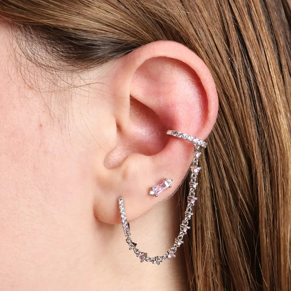 Abrielle Sparkling Chain Earring - Pink Tourmaline