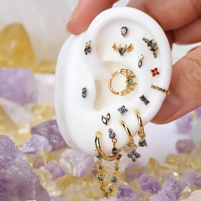 Titanium Eve Mini Marquise Stud - Dark Iridescent Gem