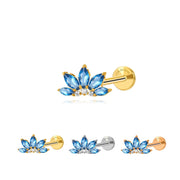 Titanium Xanthe London Blue Topaz Lotus Flat Back Stud