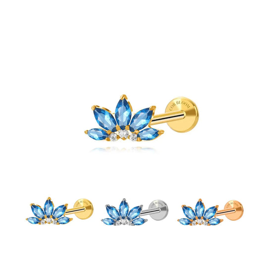 Titanium Xanthe London Blue Topaz Lotus Flat Back Stud