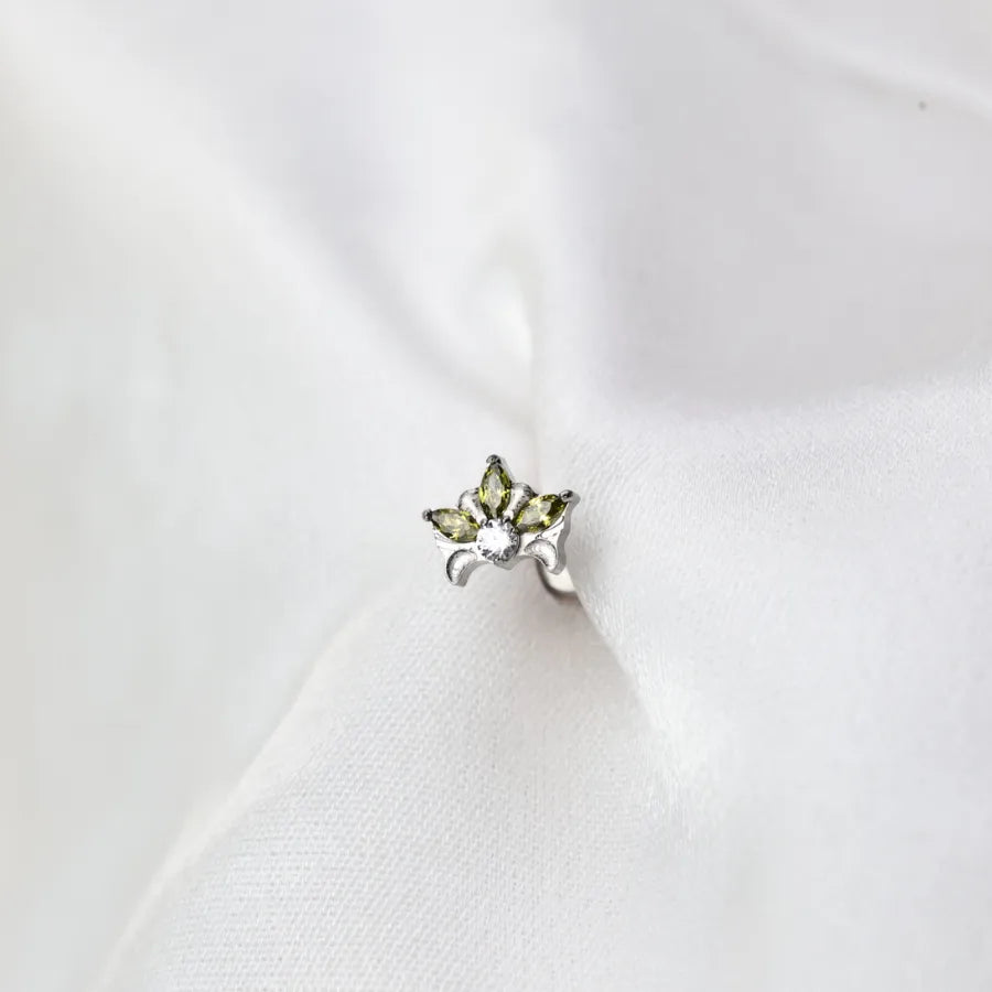 Titanium Hermes Peridot Lotus Crown Stud