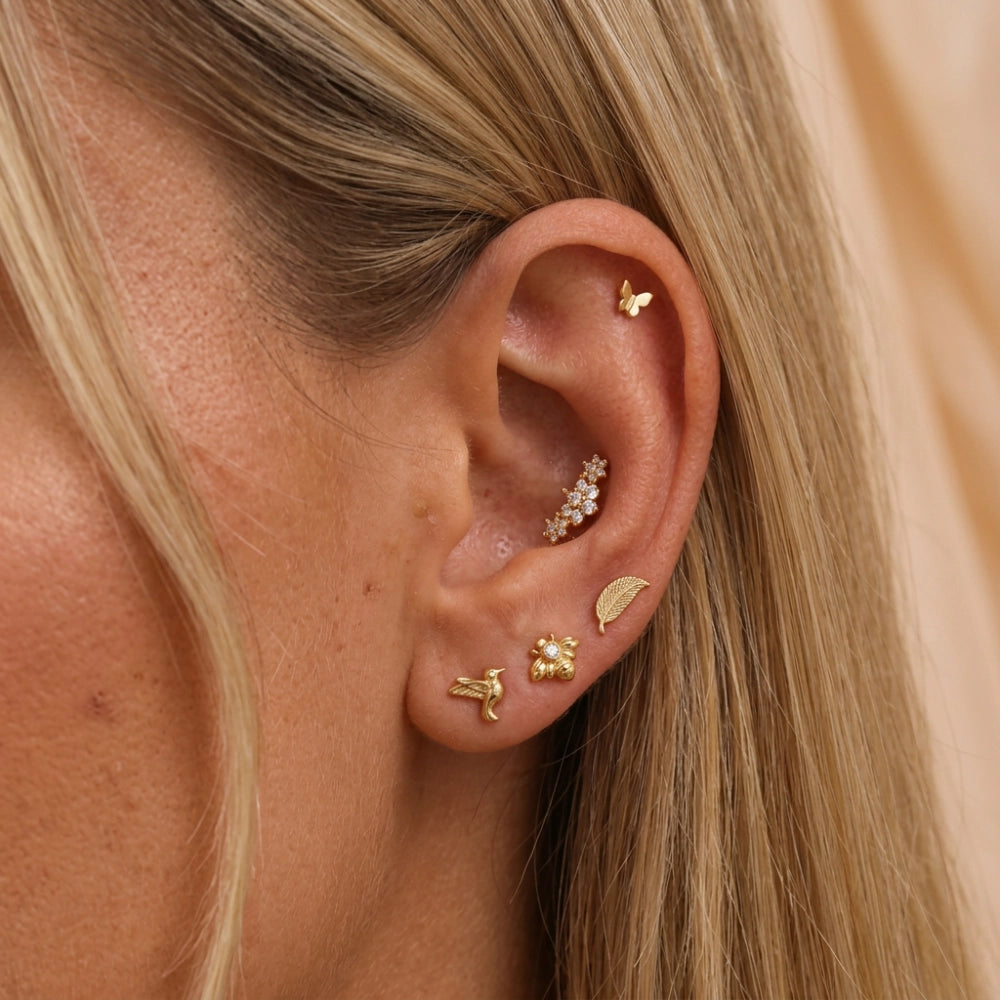 Petit CZ Bee Flat Back Stud Earring