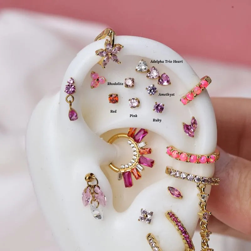 Titanium Multisize Ruby Gemstone Piercing Stud