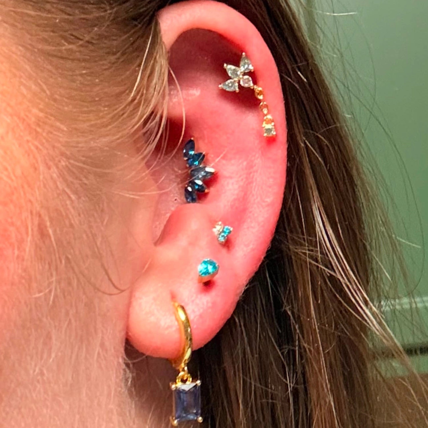 Jazmine Trio Pear Dangling Stud – Aquamarine Mermaid Glow