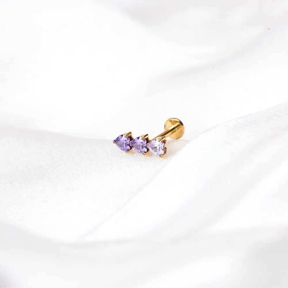 Titanium Adelpha Trio Heart Stud - Gradient Amethyst