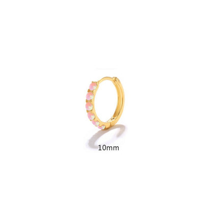 Pink Opal Stone Huggie Earrings