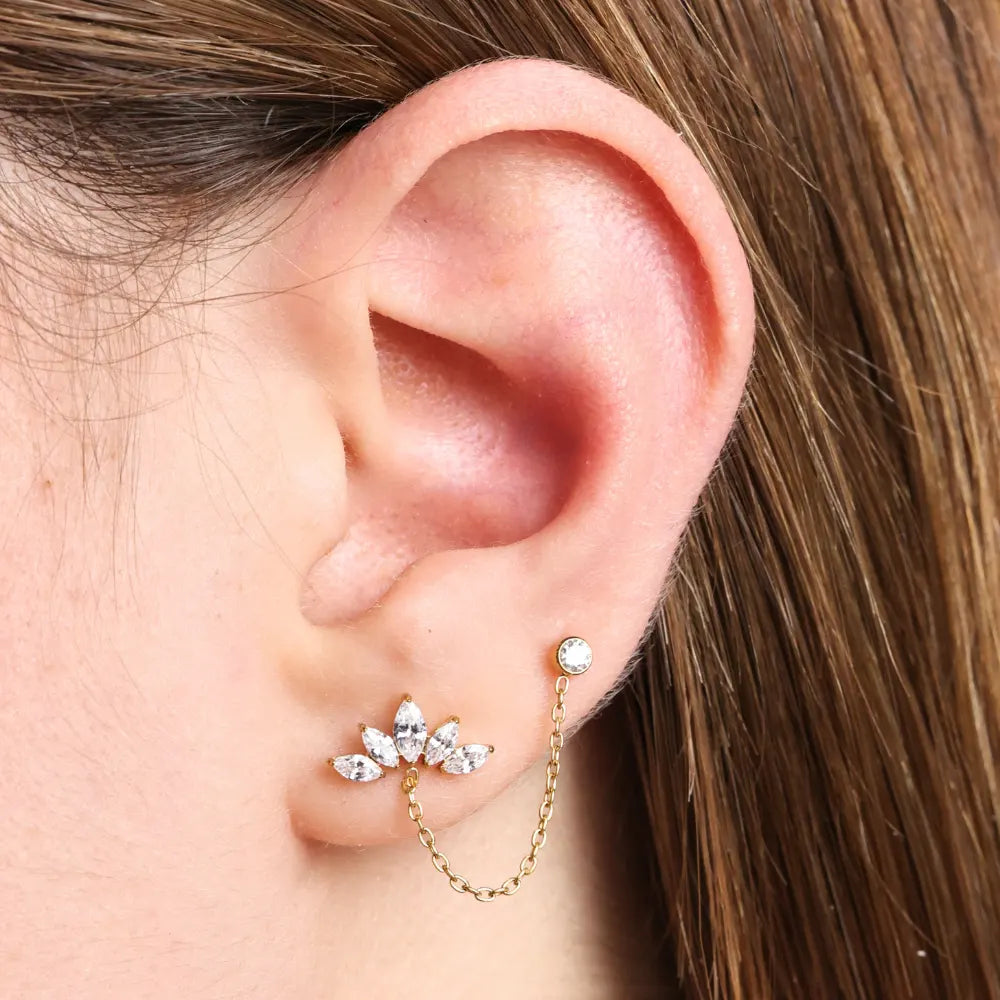 Titanium Aphrodite Diamond Crown Double Piercing Flat-Back Studs
