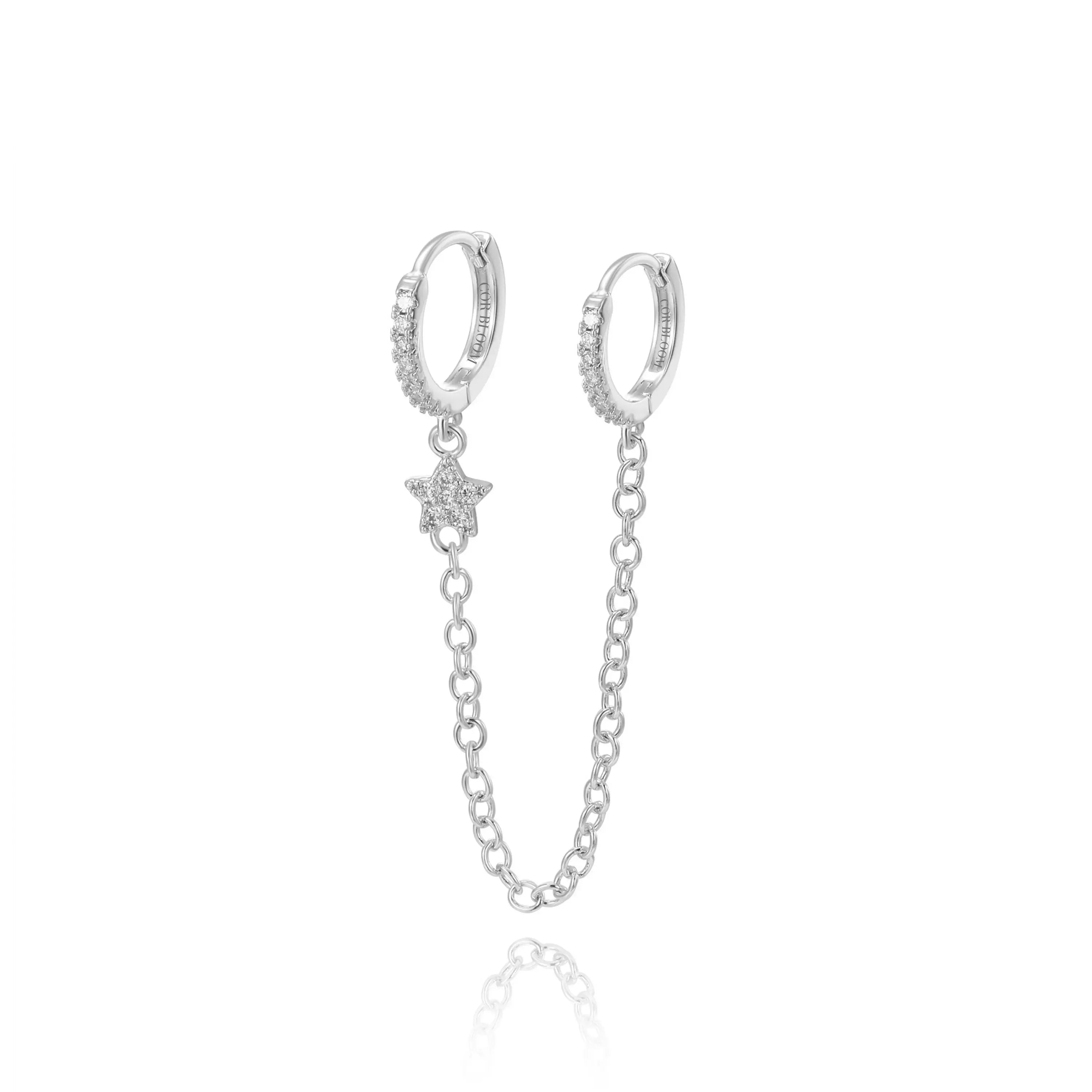 Aleena Pave Star Chain Earring - White Crystal