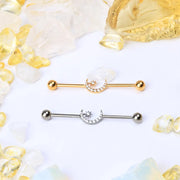 Titanium Sparkling Crescent Moon Industrial Barbell (14G | 38mm)