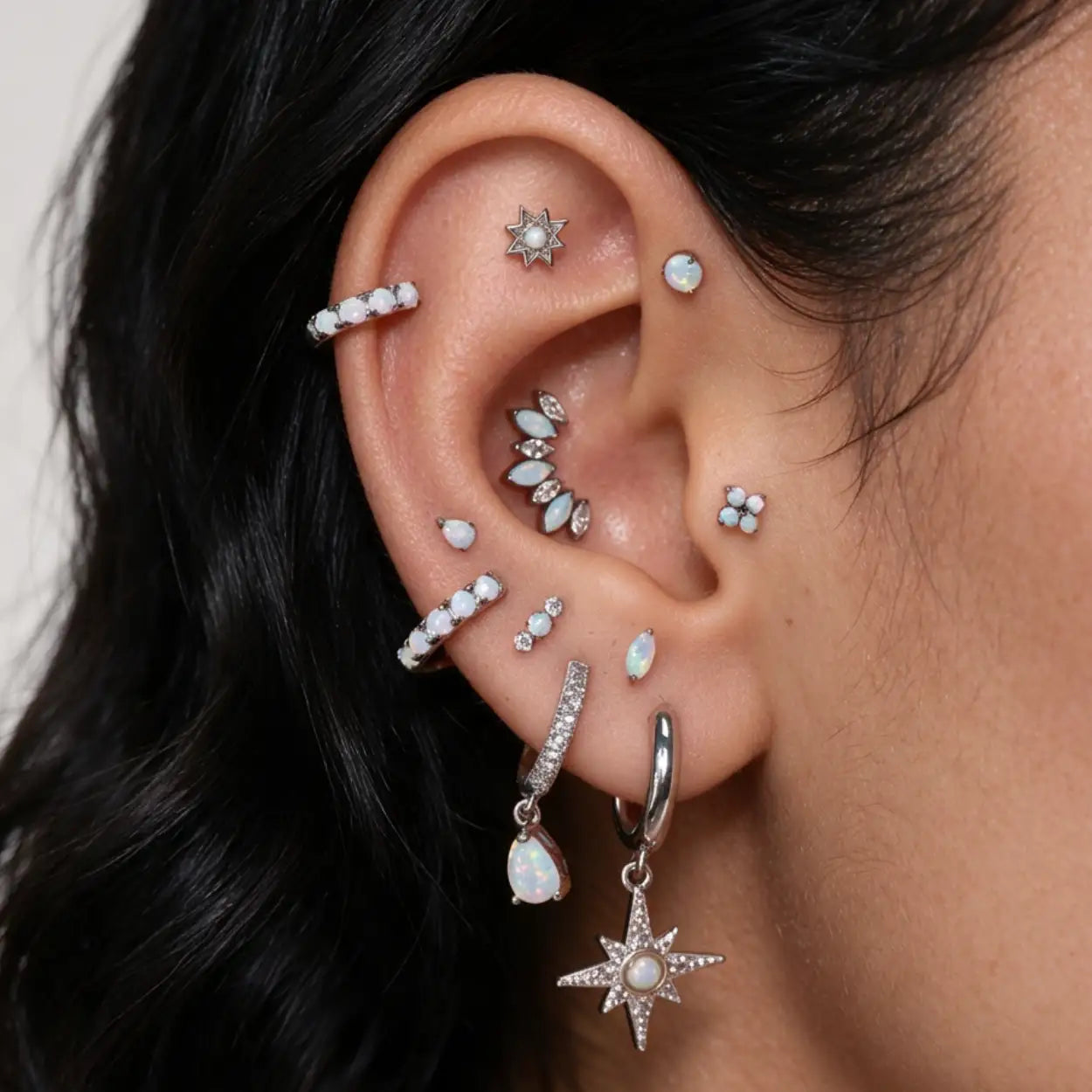 Athena White Opal Northern Star Flat Back Stud