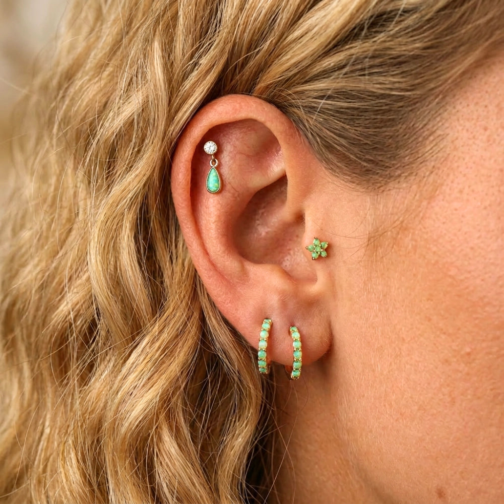 Titanium Adara Green Opal Dangling Flat Back Stud - Green Lake in the Alpes