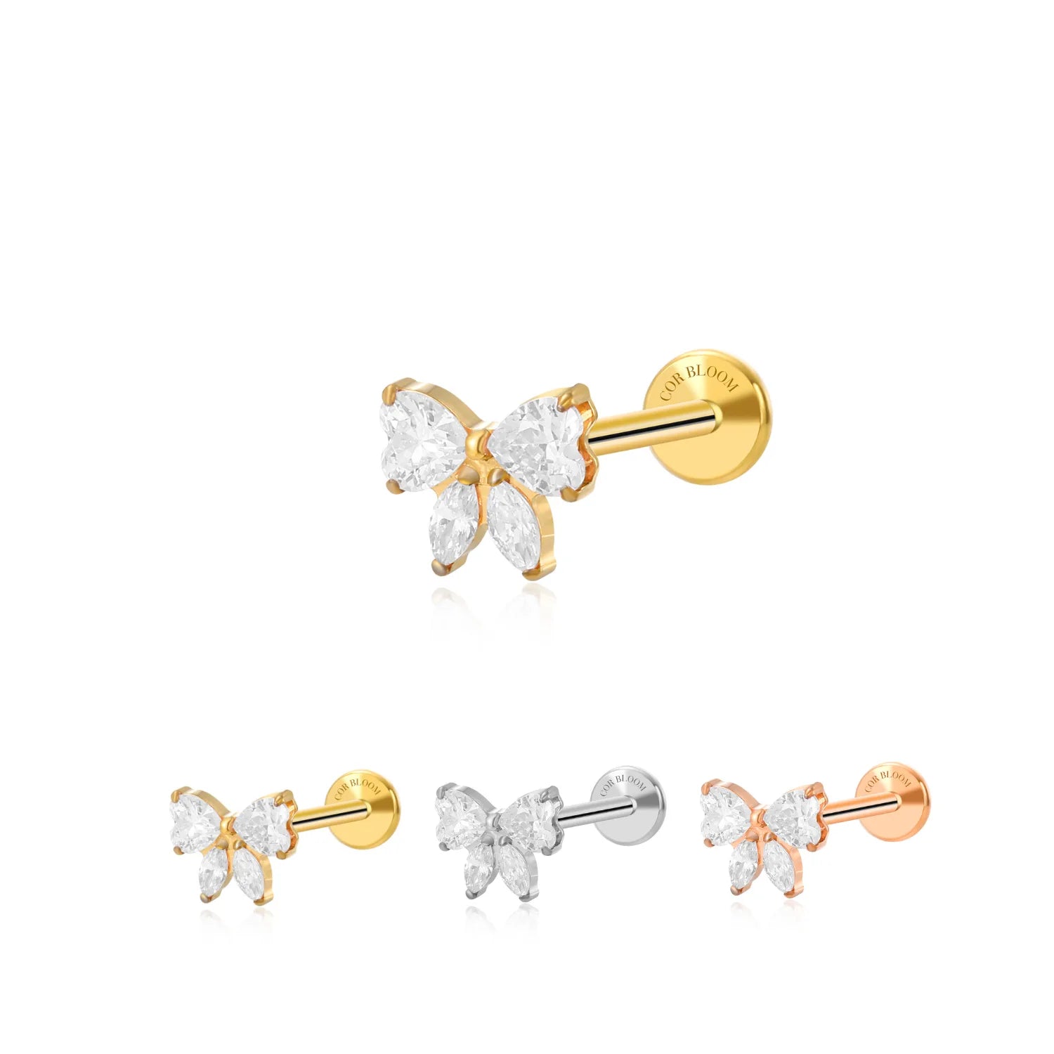 Titanium Daphne Diamond Ribbon Bow Flat Back Stud