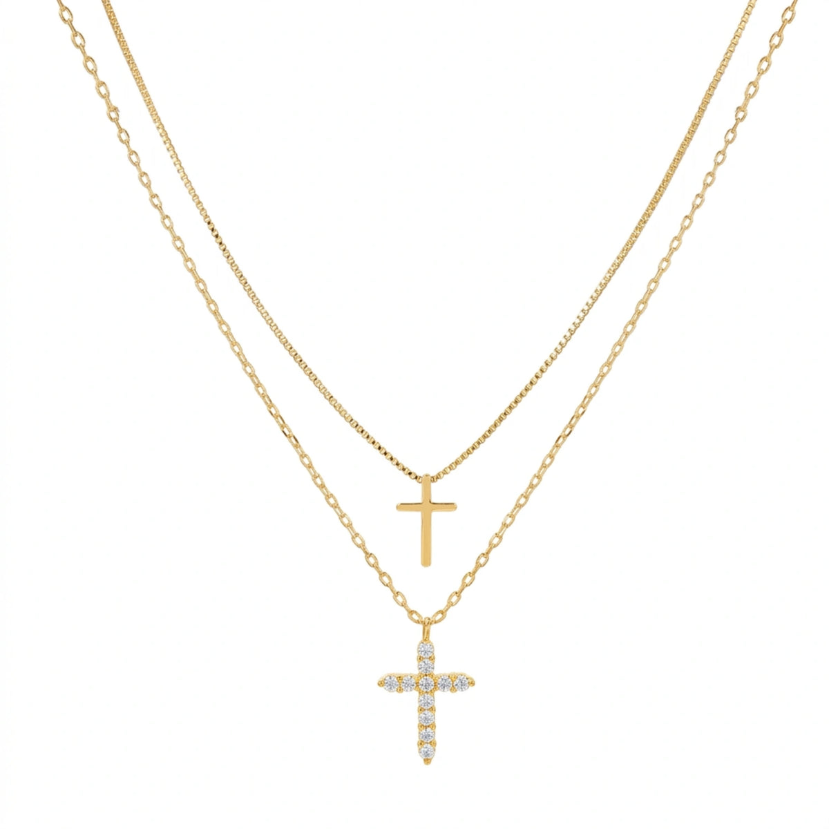 Duo Cross Layered Necklace Set