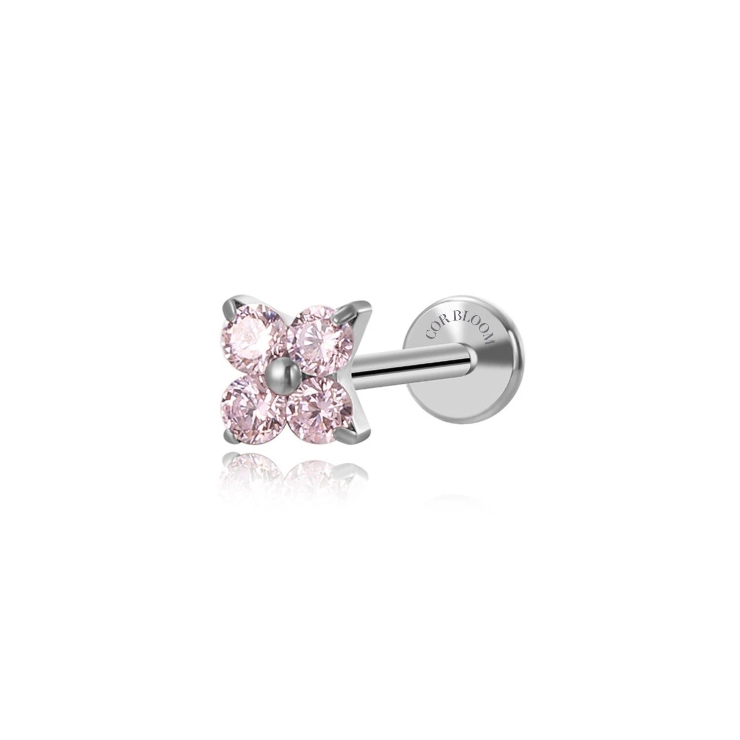 Titanium Aretha Small Pink Four-Leaf Clover Stud