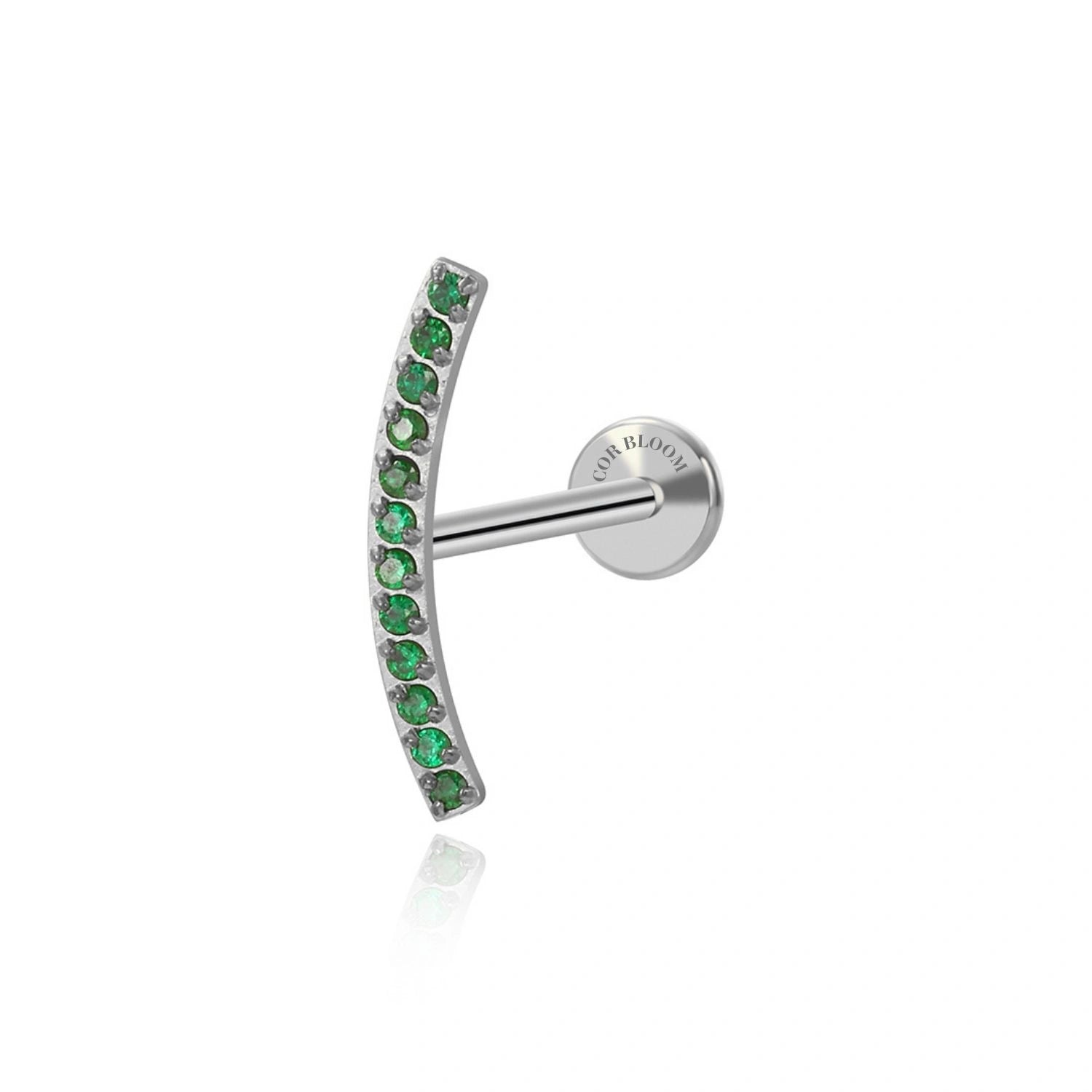 Titanium Zoey Green Emerald Curved Line Flat Back Stud