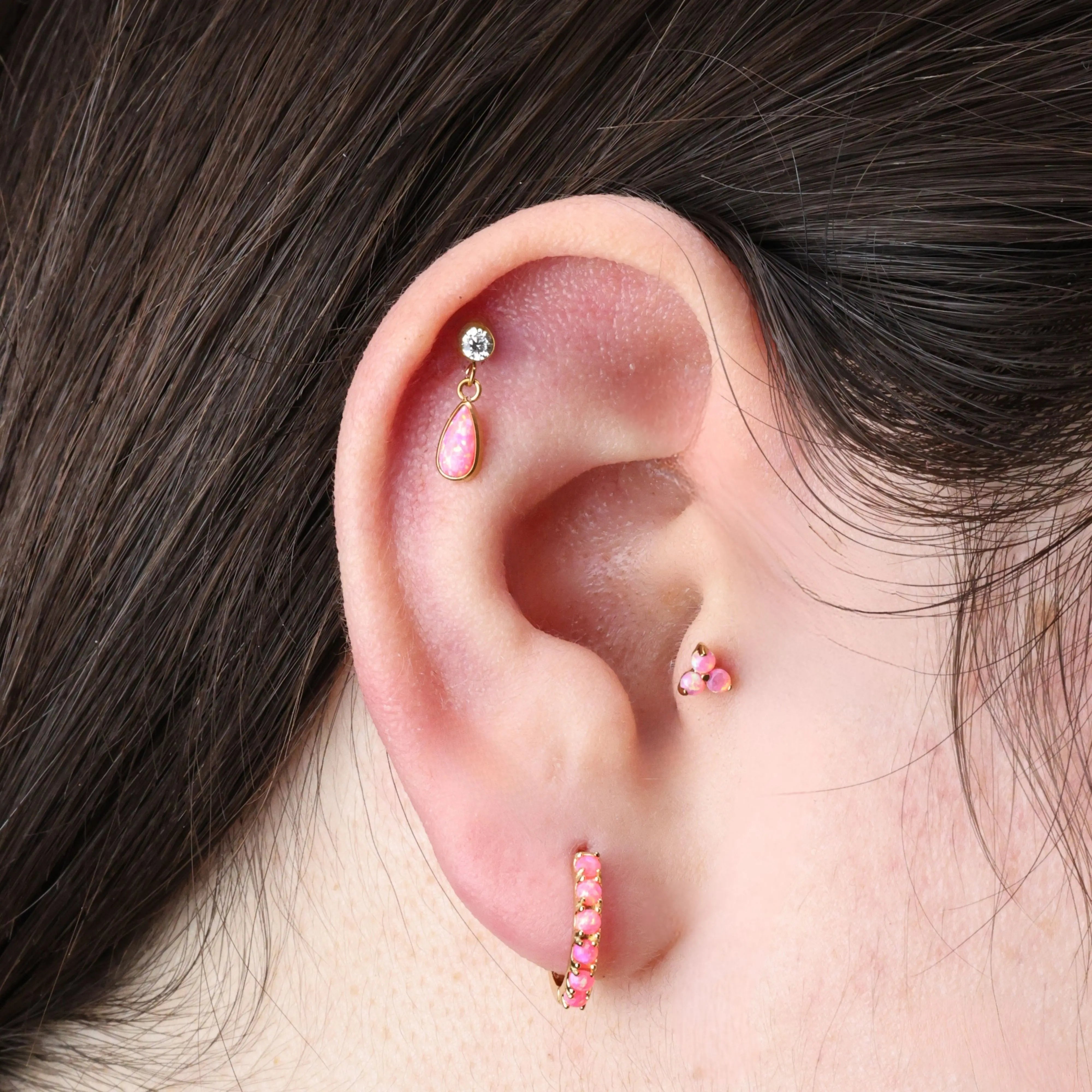 Titanium Mini Dreamy Pink Opal Triangle Flat Back Stud