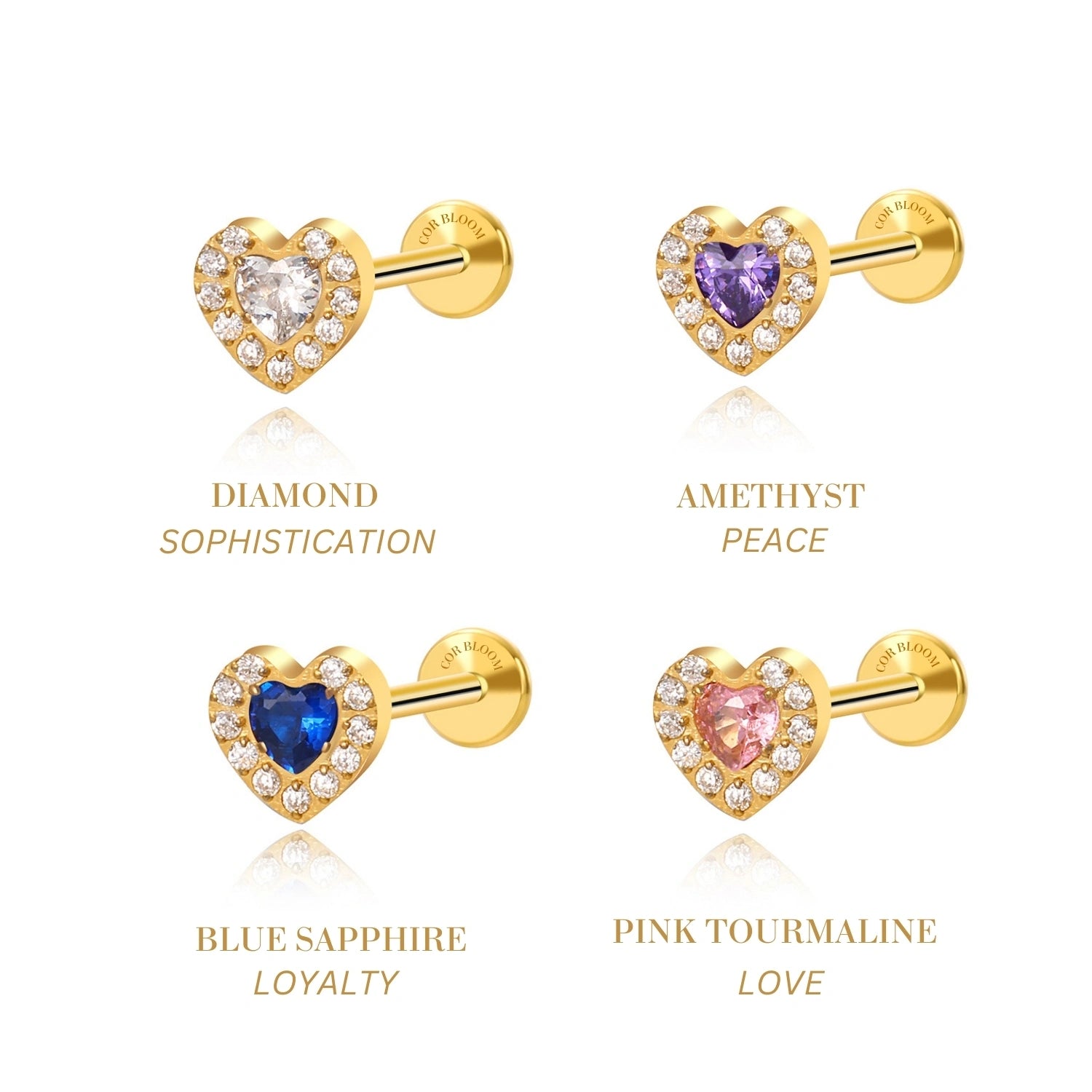 Titanium Blue Sapphire Heart Flat Back Piercing Stud