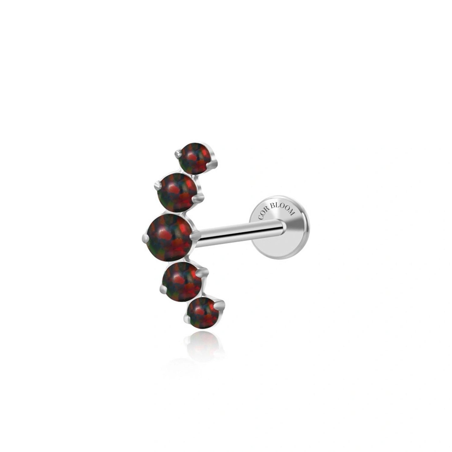 Titanium Black Opal Five Stone Cluster Flat Back Stud