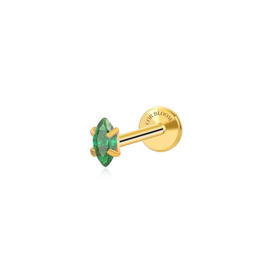 Titanium Small Green Emerald Marquise Flat Back Stud