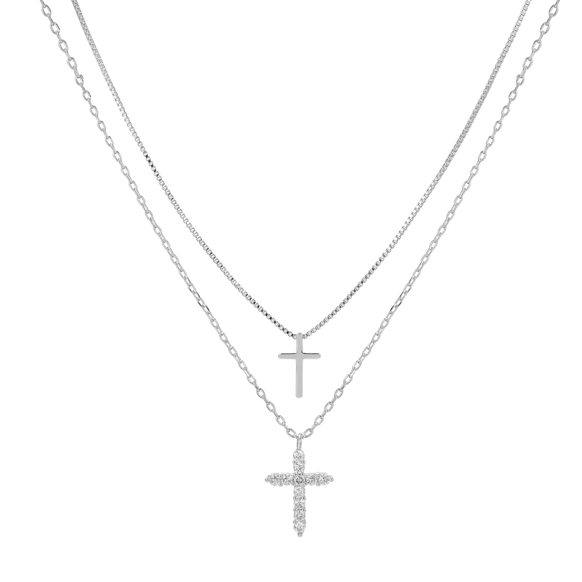 Duo Cross Layered Necklace Set
