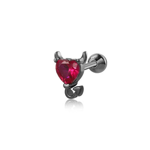 Little Ruby Evil Heart Screw Back Stud Earring