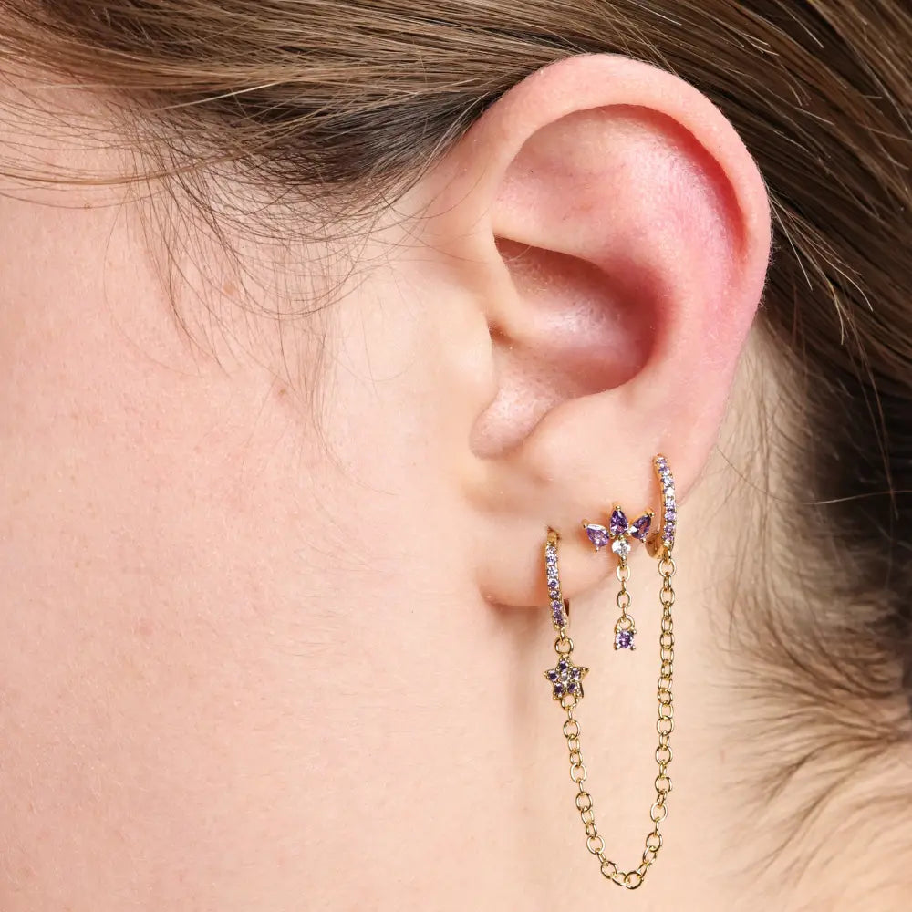 Aleena Pave Star Chain Earring - Amethyst