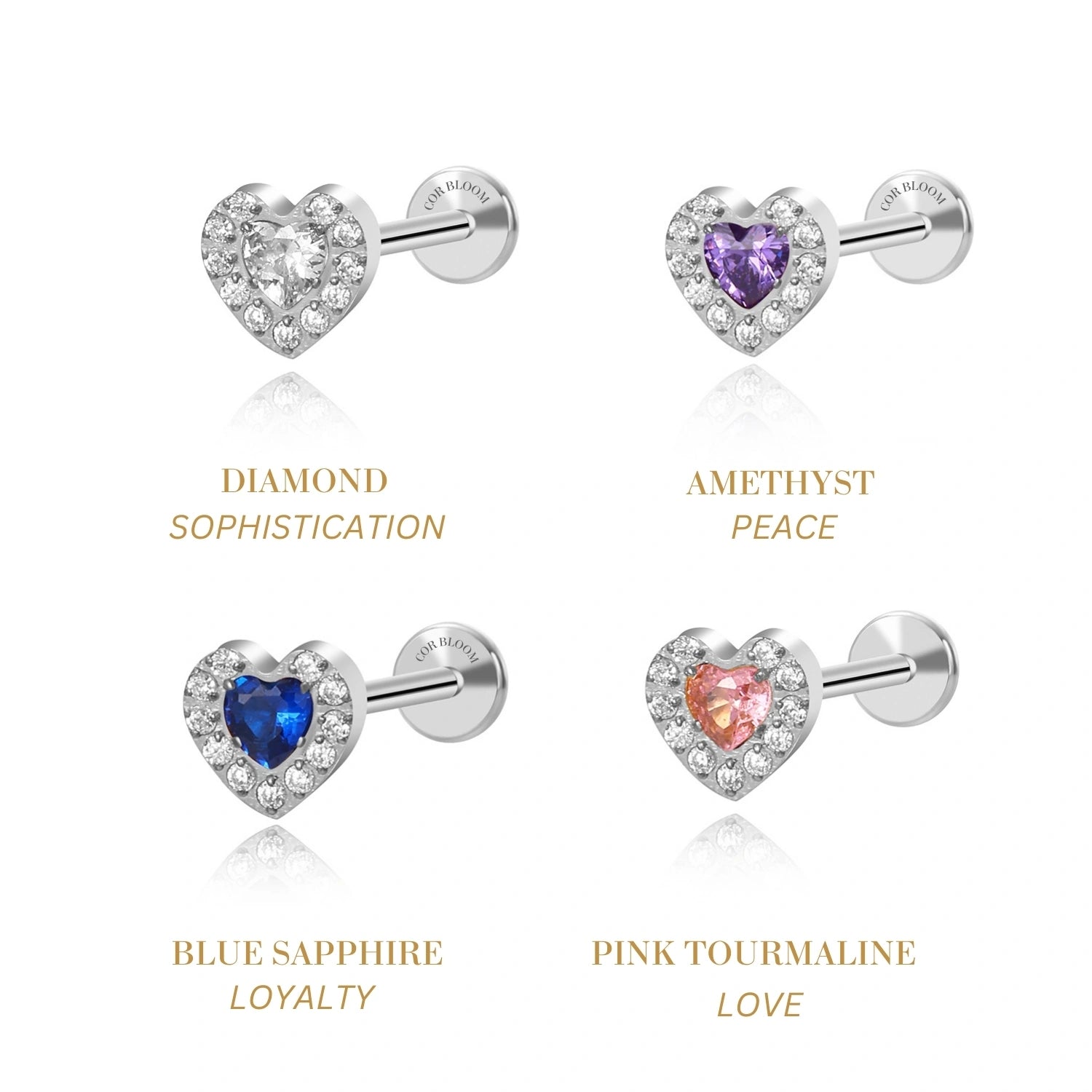 Titanium Blue Sapphire Heart Flat Back Piercing Stud