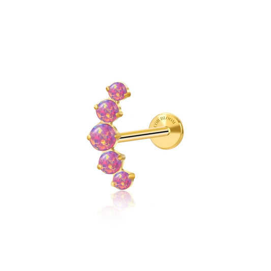 Titanium Violet Flame Opal Five Stone Cluster Flat Back Stud