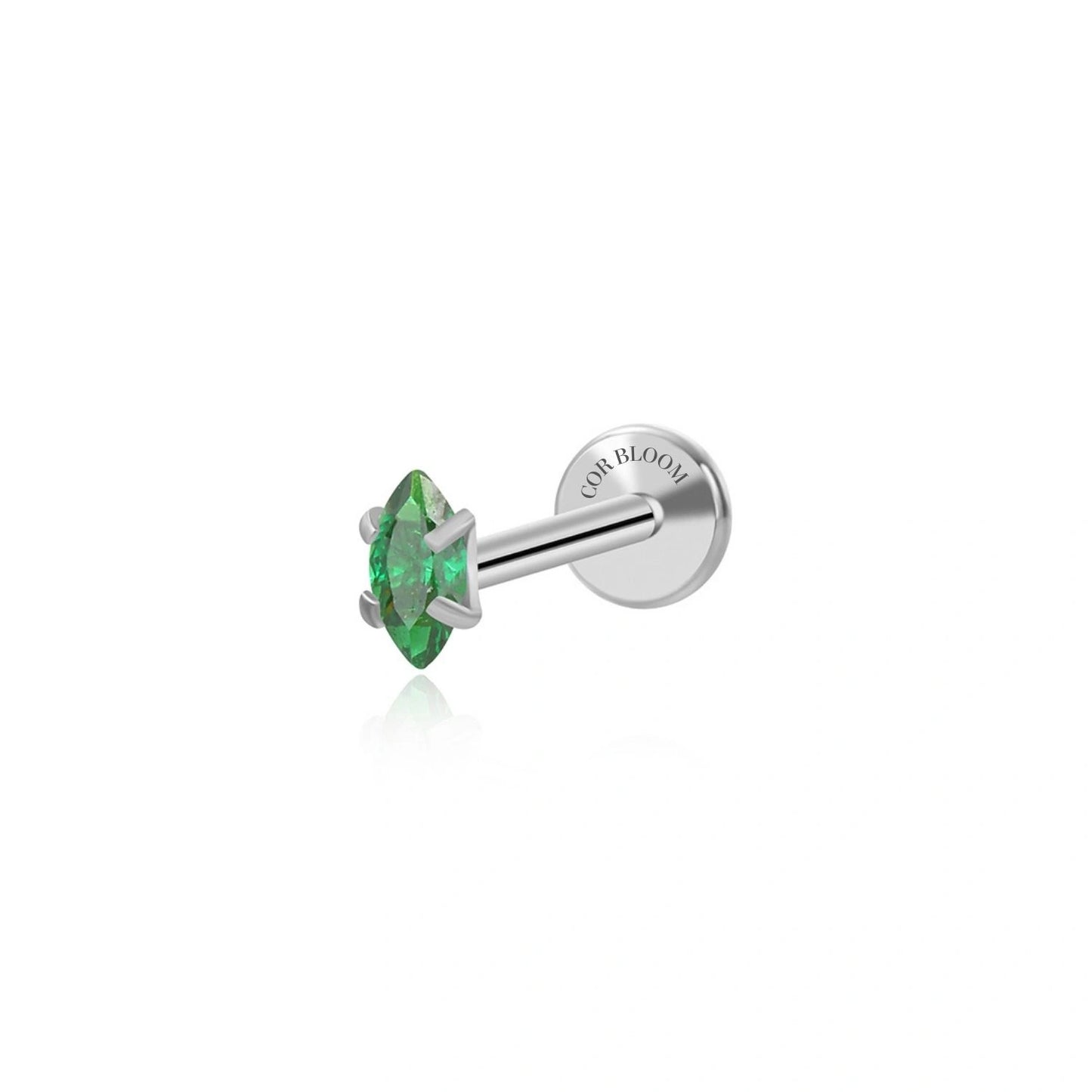 Titanium Small Green Emerald Marquise Flat Back Stud