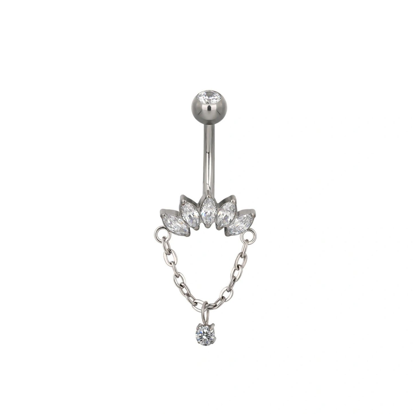 Titanium Dangling 5-Petal Marquise Crown Belly Ring