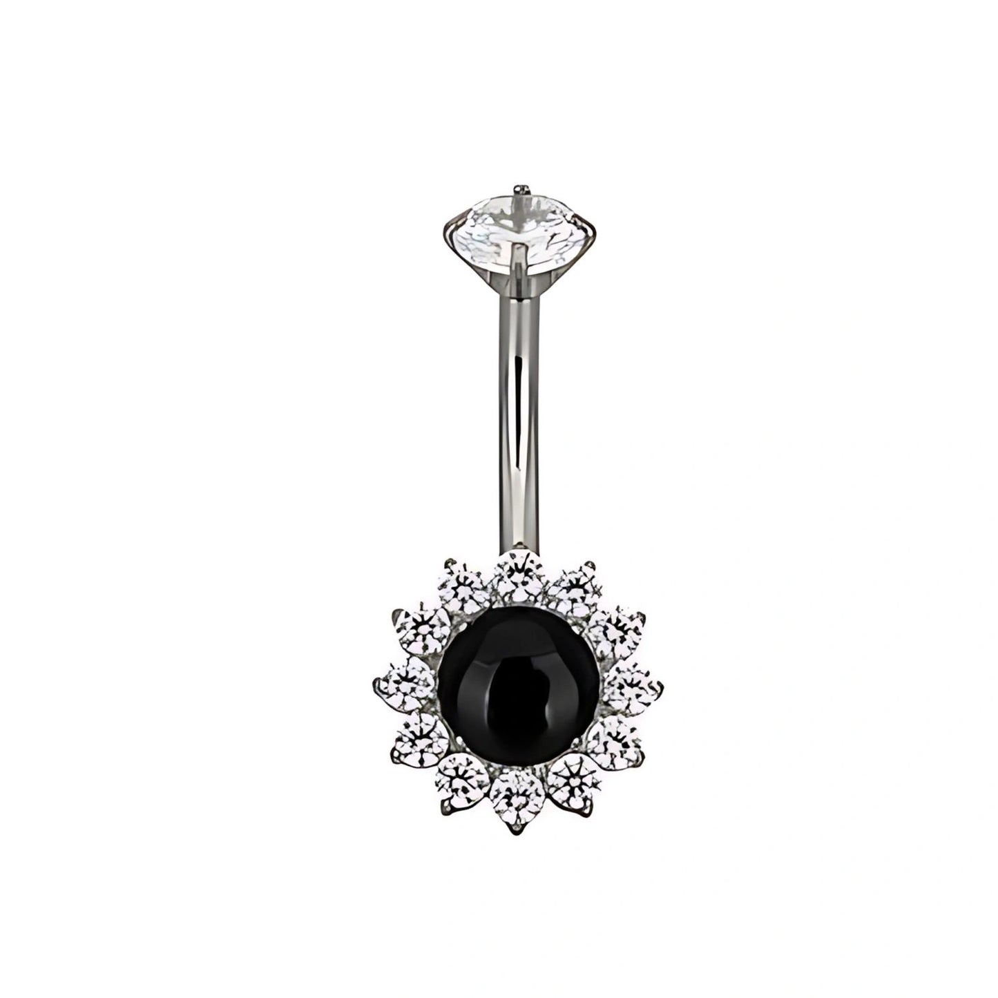 Titanium Black Gemstone Sunflower Belly Button Ring